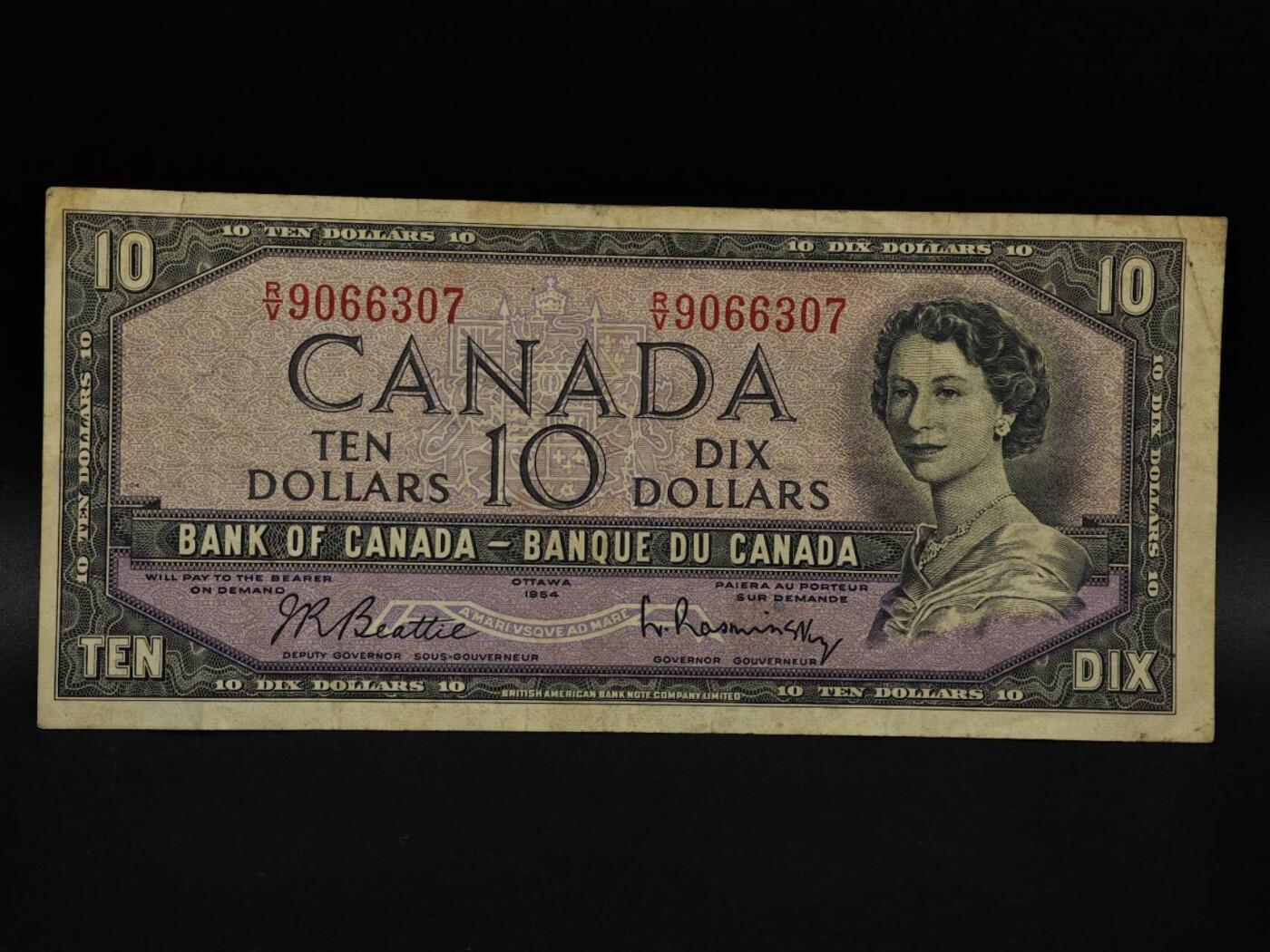  【淘币小摊】限时拍第八百九十拍   纸币场    每周一统一发货 加拿大1954年10元纸币【有折】
