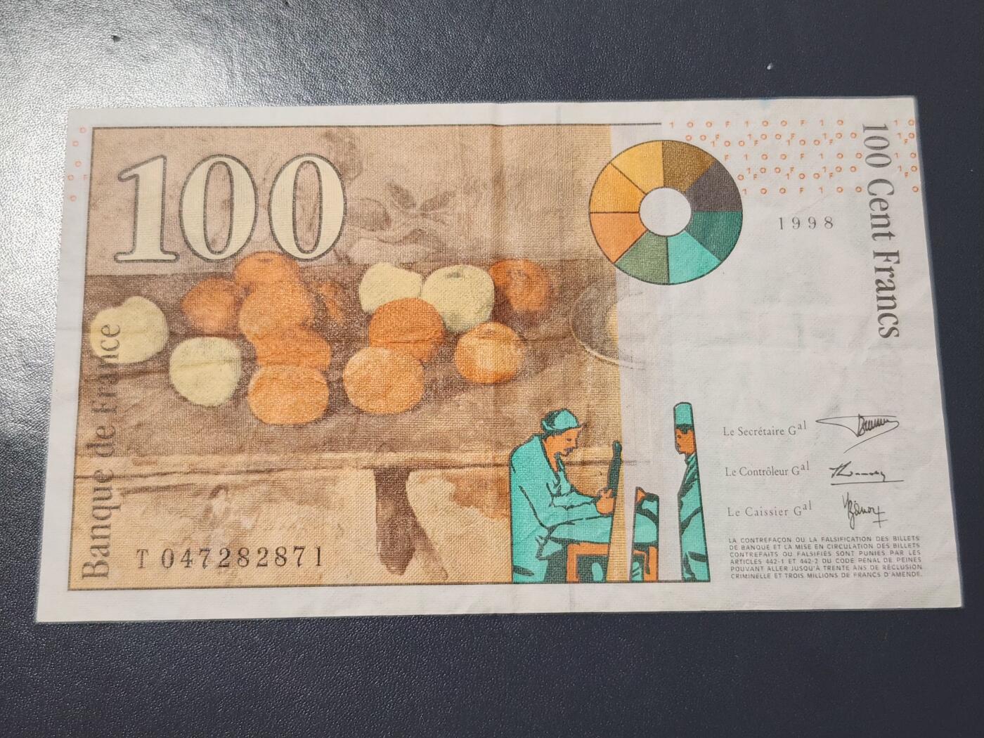 4月6号晚上8点 中外纸币自动截拍第52场 100法郎原票美品