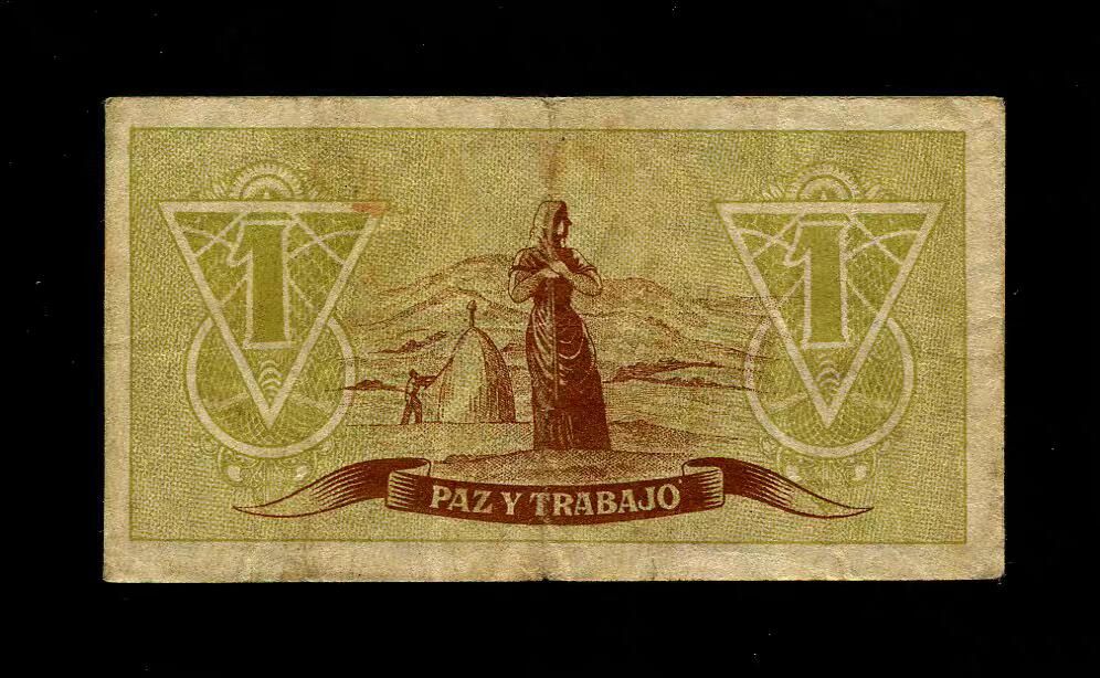 4月6号晚上8点 中外纸币自动截拍第52场 西班牙  1936年1比塞塔