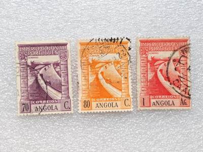  【淘币小摊】限时拍第八百九十一拍  外国老邮票 印花税票 火花纸品场    每周一统一发货 - 安哥拉1938年邮票3枚