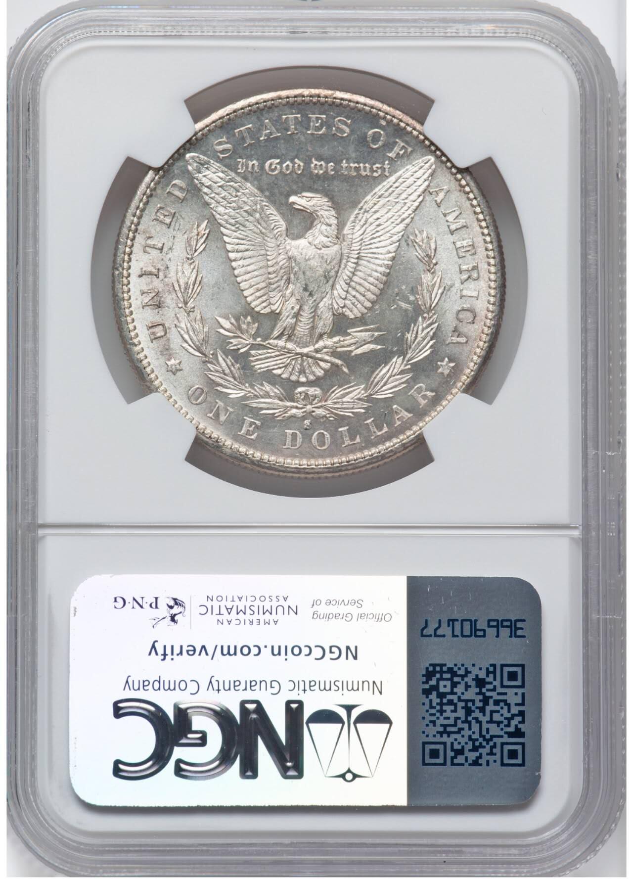 NGC评级MS64银霜1879年S版美国摩根银元