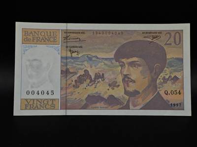 【淘币小摊】限时拍第八百九十拍   纸币场    每周一统一发货 - 法国1997年20法郎纸币【有折】