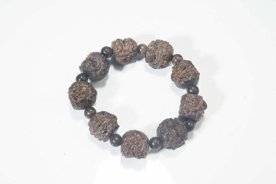 上海都达杂项专场七十二【全场包邮】 天然黑檀木手工精雕招财貔貅手串61-132