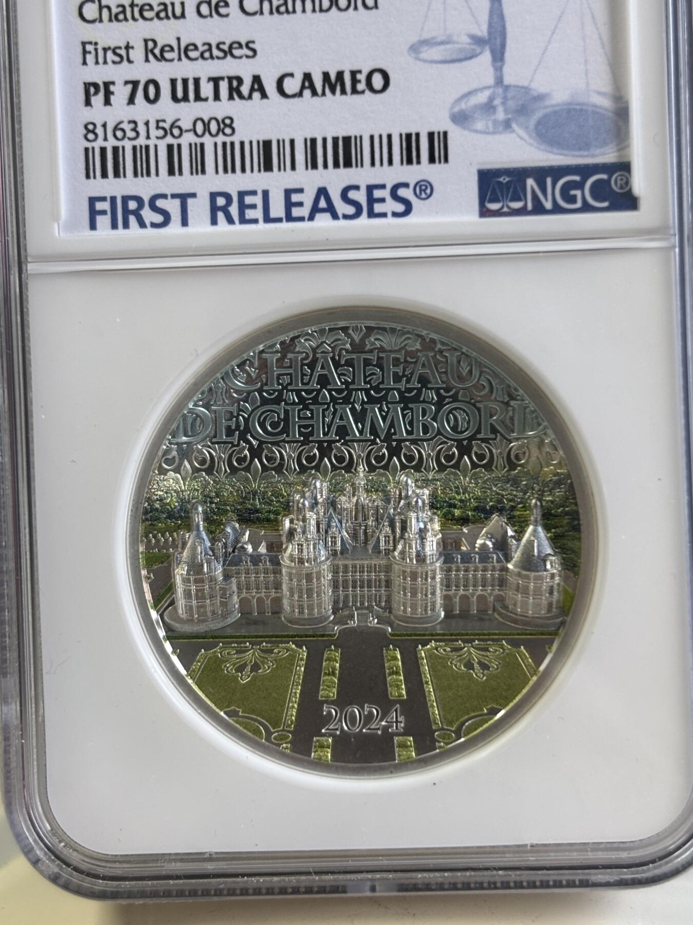 第197期拍卖 库克2024年法国香宾城堡2盎司高浮雕彩银币NGC-PF70首期无盒无证书，9999银，发行1000枚