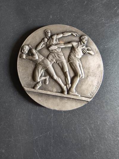 老王徽章第191期 - 法国田径运动主题镀银大铜章     直径50mm     重量63.3g