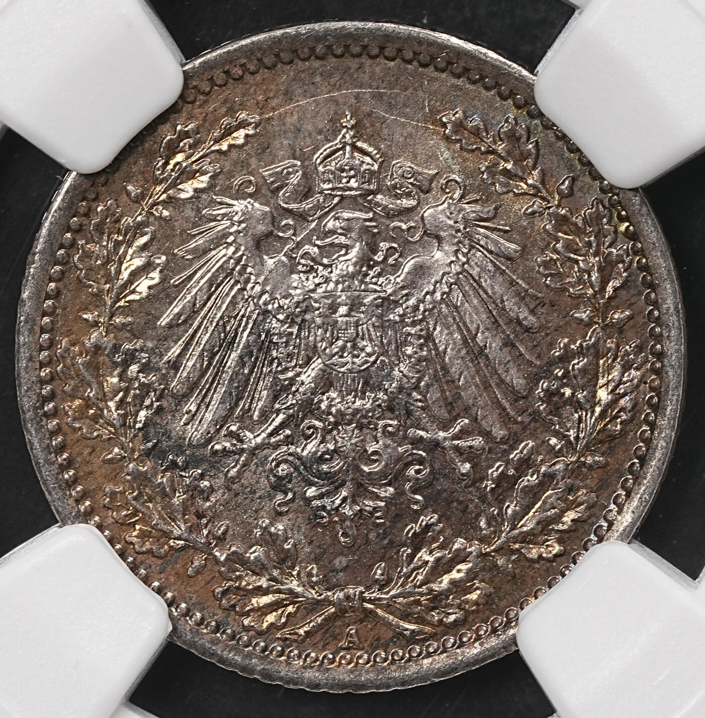 修遠堂世界钱币第110期 NGC MS65 1918年德国1/2马克银币 A厂铭