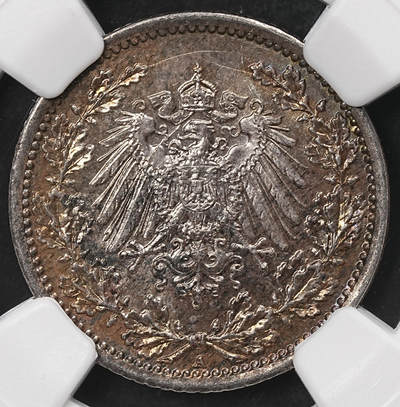 修遠堂世界钱币第110期 - NGC MS65 1918年德国1/2马克银币 A厂铭