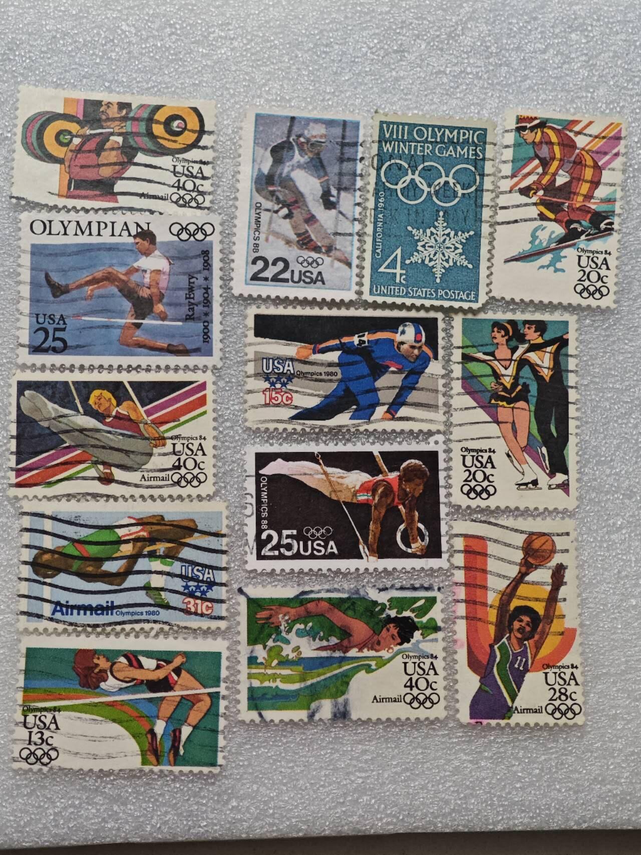  【淘币小摊】限时拍第八百九十一拍  外国老邮票 印花税票 火花纸品场    每周一统一发货 美国体育邮票12枚