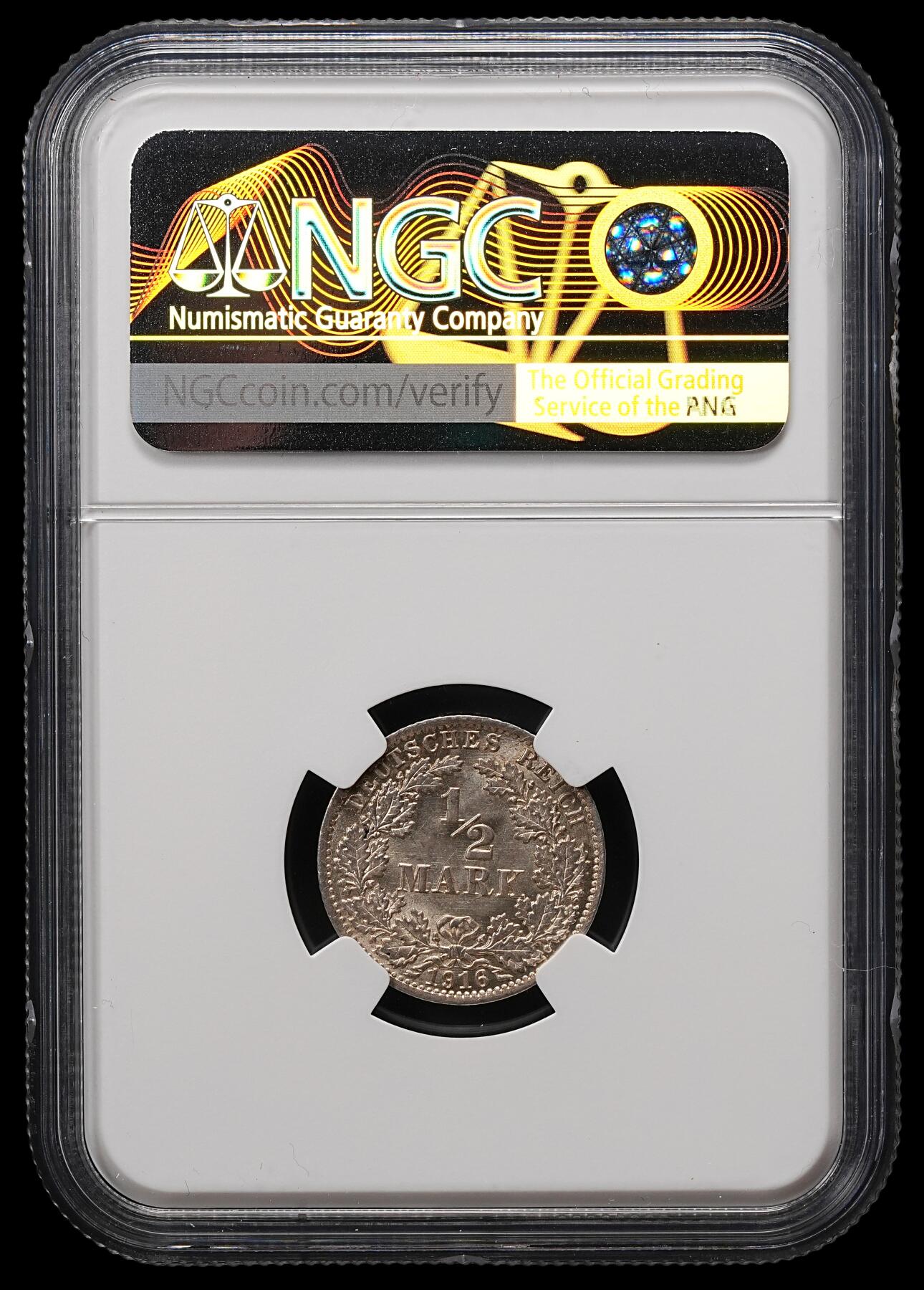 修遠堂世界钱币第110期 NGC MS65 1916年德国1/2马克银币 A厂铭