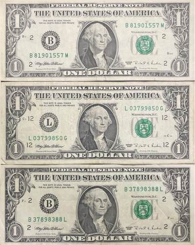 回流0405 - 1995年版1美元纸币3枚（¥20.68）