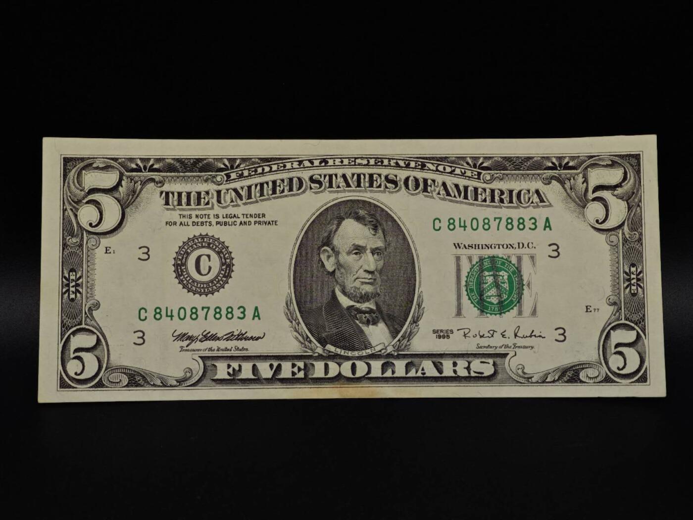  【淘币小摊】限时拍第八百九十拍   纸币场    每周一统一发货 美国5美元纸币【有折】