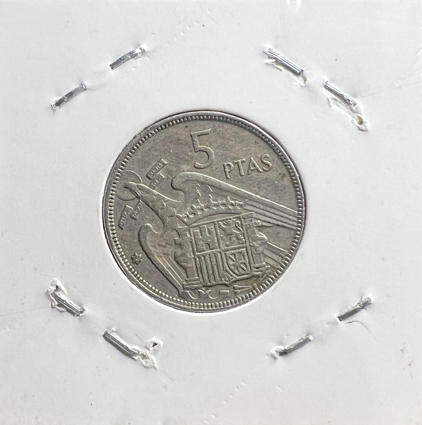 1957 年西班牙佛朗哥时期 5 比塞塔流通币 独裁时代 欧洲钱币