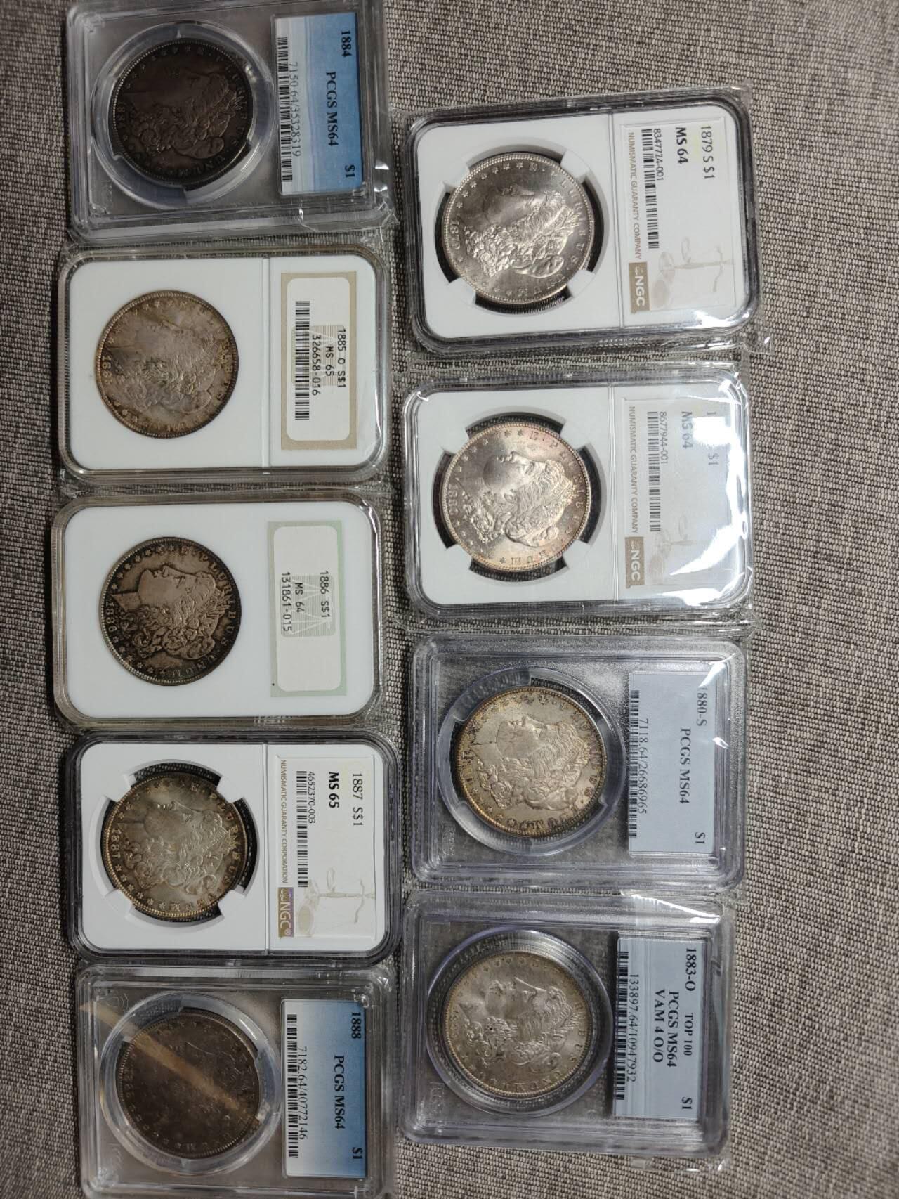 PCGS评级深彩1884年美国摩根银元银币 深彩，状态非常好 是1884P费城造币厂，不是最常见的O版 目录上P比O贵一点，实际所见比1884O少