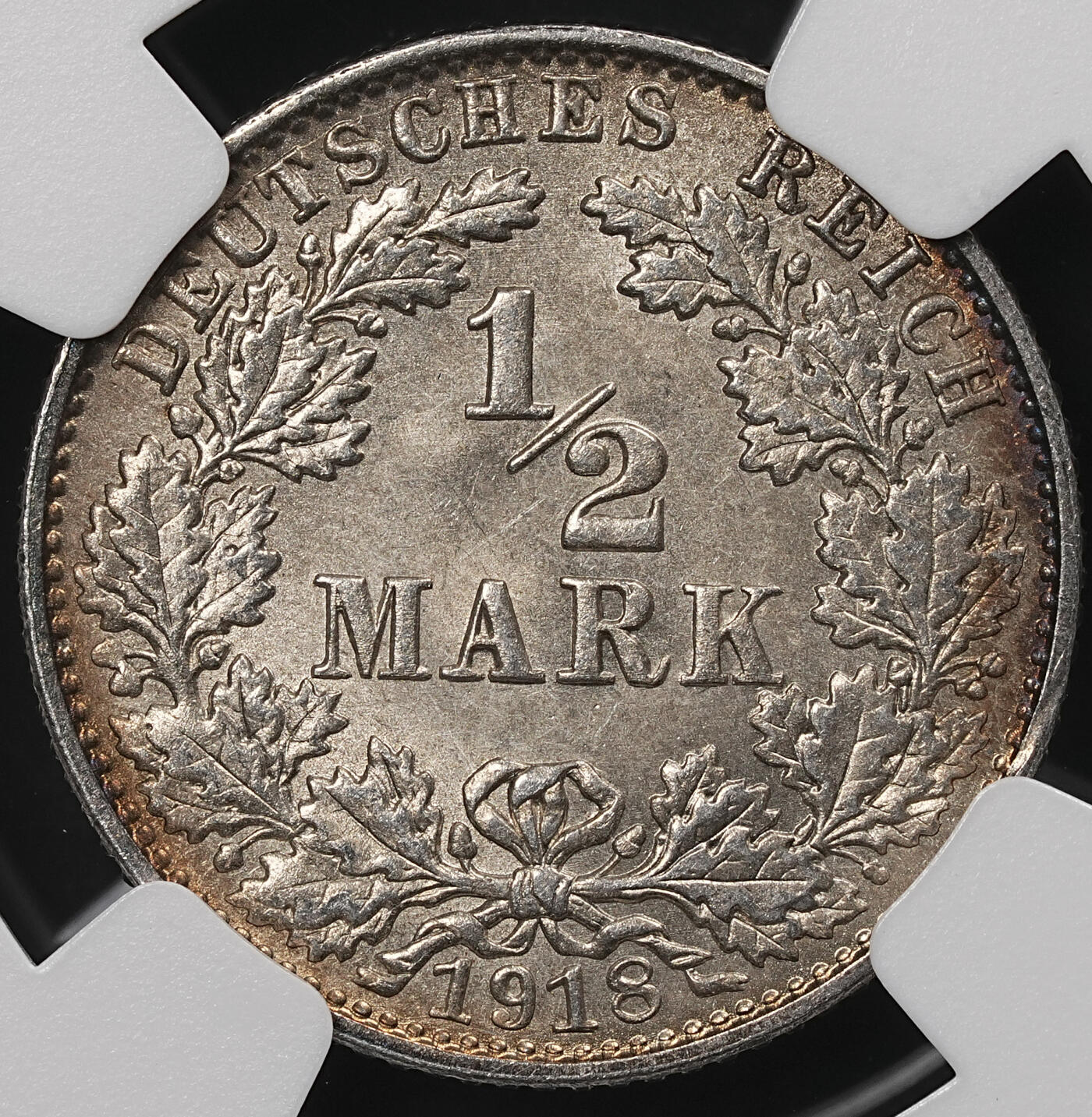 修遠堂世界钱币第110期 NGC MS67  1918年德国1/2马克银币 E厂铭