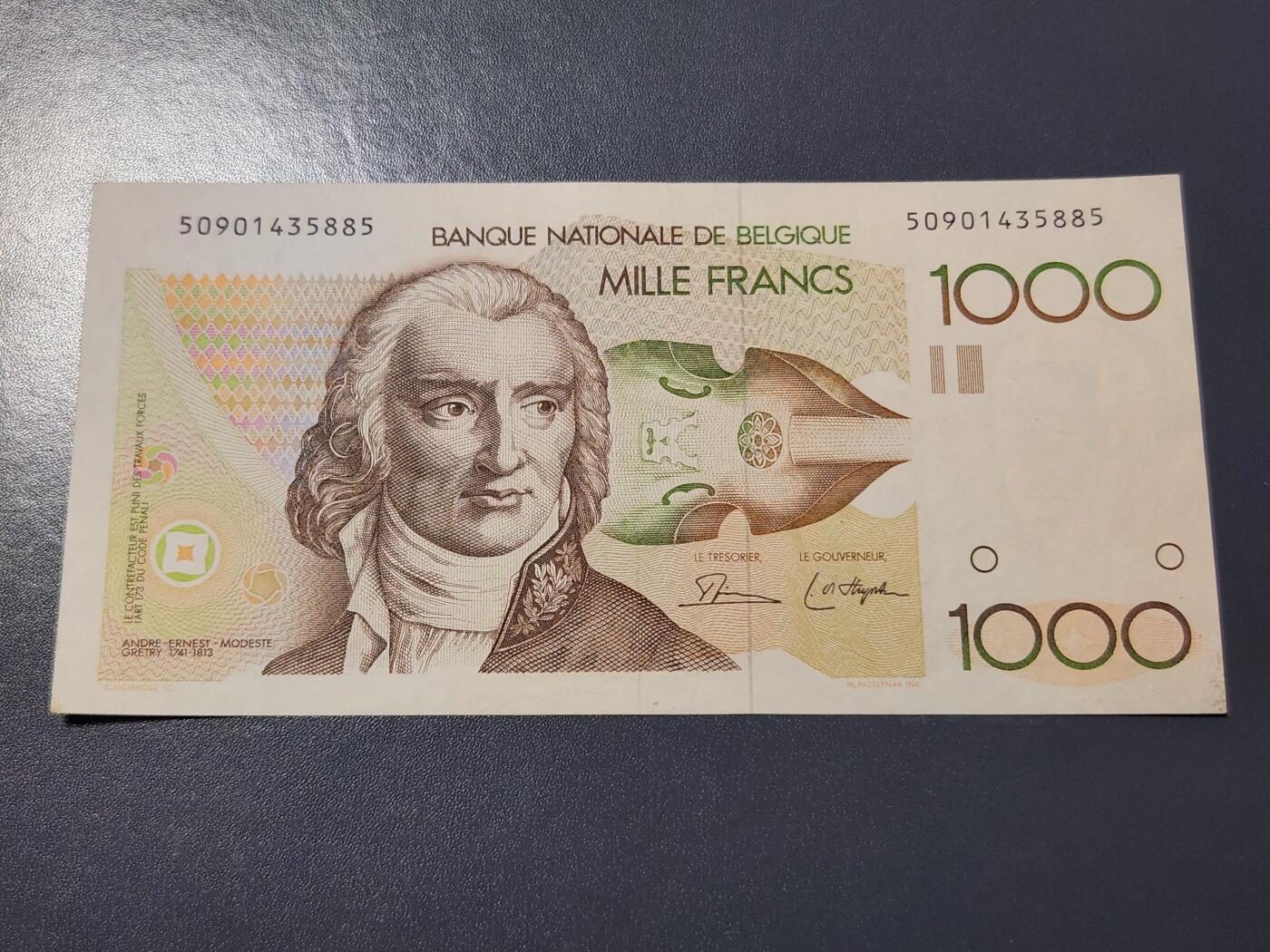 4月6号晚上8点 中外纸币自动截拍第52场 比利时1000极美品