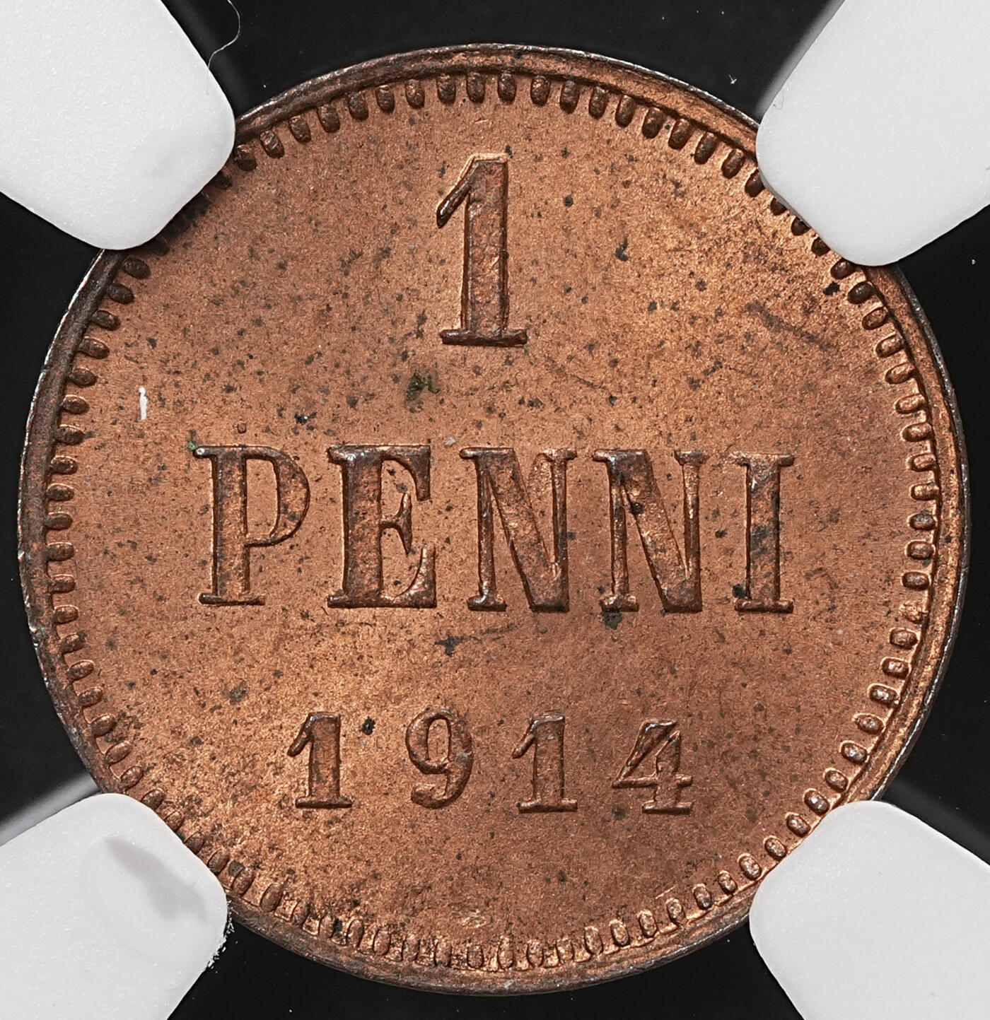 修遠堂世界钱币第110期 NGC MS65RB 1914年芬兰1盆尼