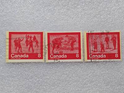  【淘币小摊】限时拍第八百九十一拍  外国老邮票 印花税票 火花纸品场    每周一统一发货 - 加拿大冰雪运动邮票3枚