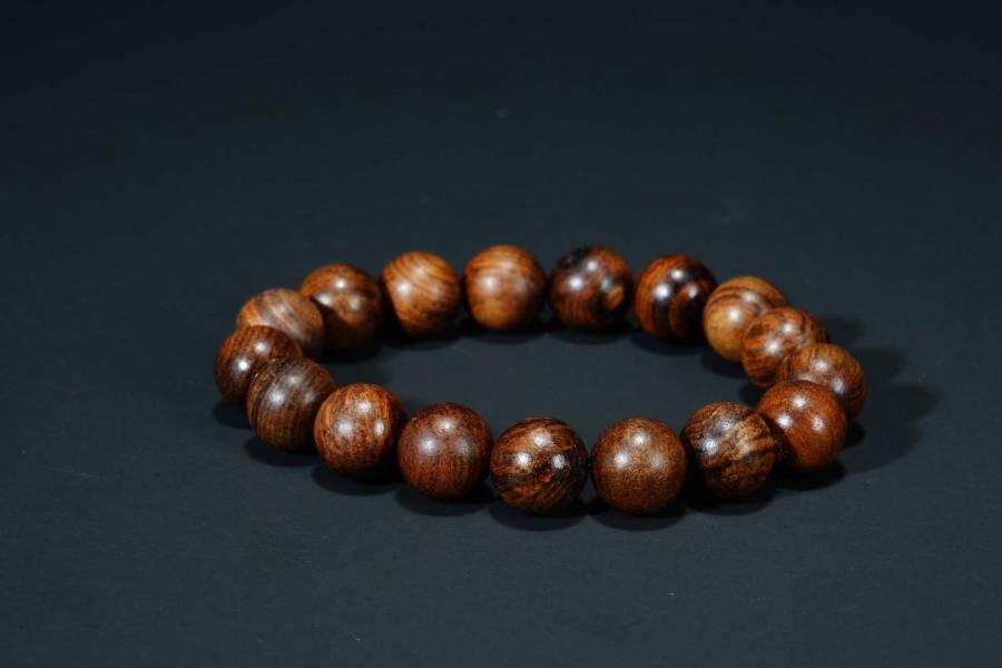 上海都达杂项专场六十六【全场包邮】 海南黄花梨虎皮纹1.2圆珠手串66-322