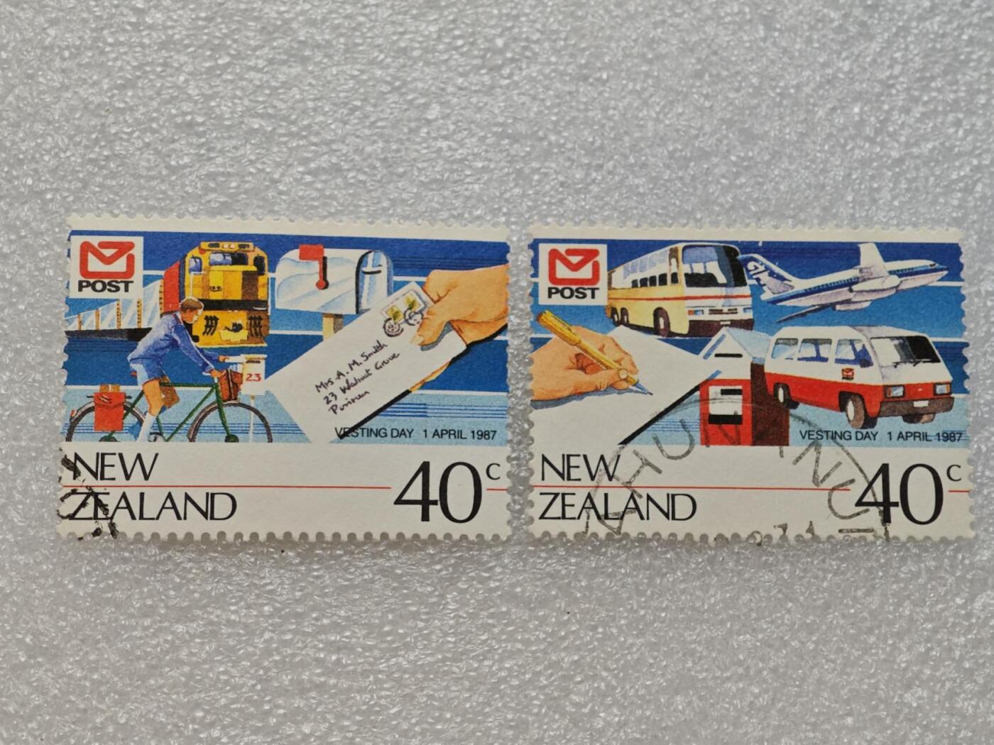  【淘币小摊】限时拍第八百九十一拍  外国老邮票 印花税票 火花纸品场    每周一统一发货 新西兰1987面值邮政运输邮票2枚