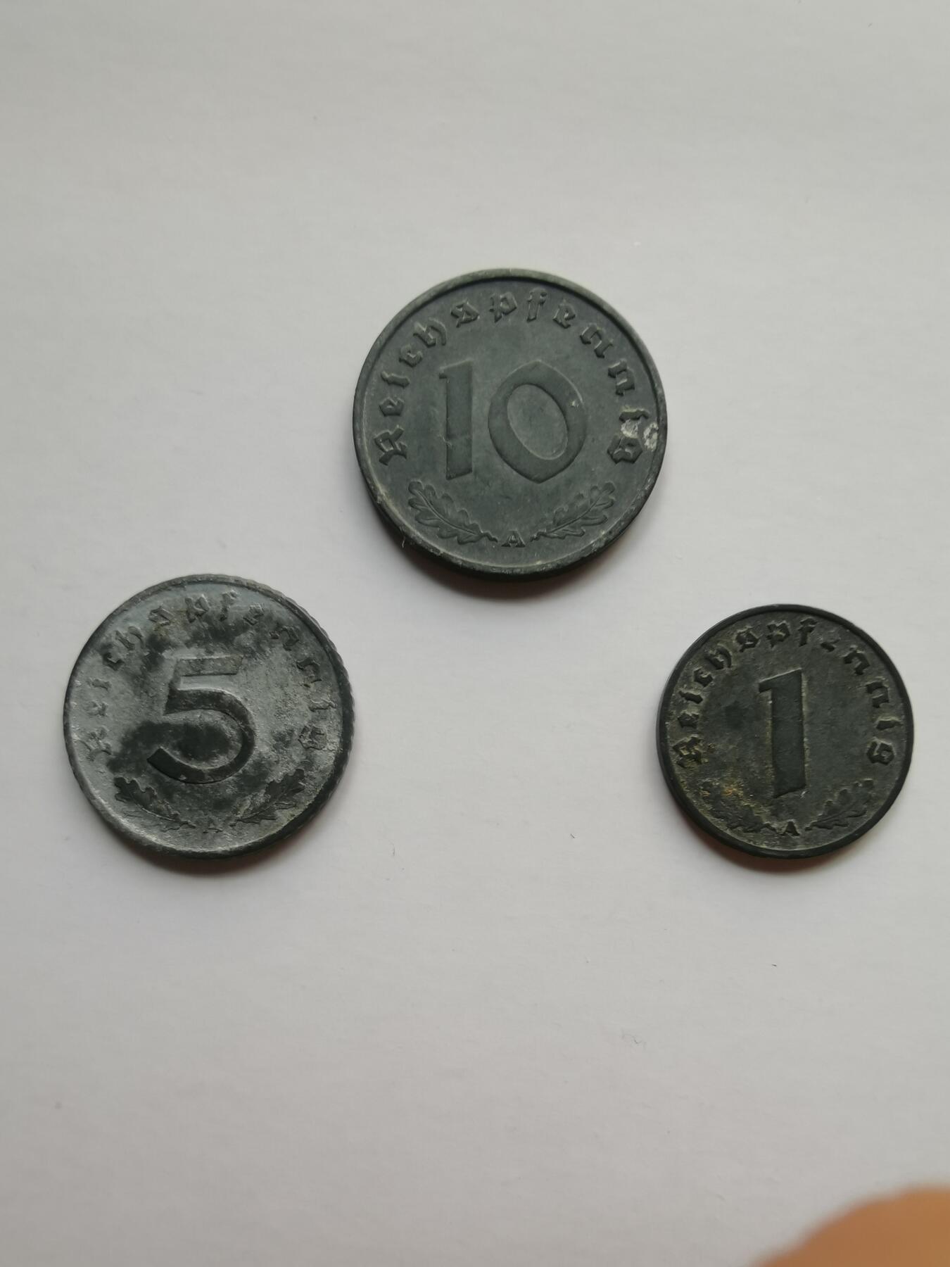 德意志第三帝国w字芬尼全A厂一套，面值1，5，10芬尼，历史收藏🥳