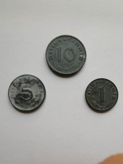 德意志第三帝国w字芬尼全A厂一套，面值1，5，10芬尼，历史收藏🥳 - 德意志第三帝国w字芬尼全A厂一套，面值1，5，10芬尼，历史收藏🥳