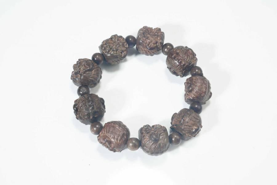 上海都达杂项专场七十二【全场包邮】 天然黑檀木手工精雕招财貔貅手串61-132