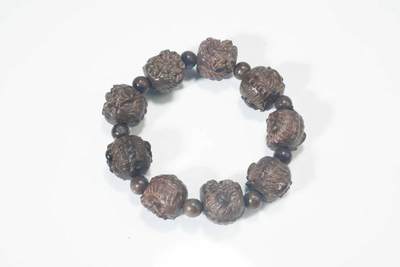 上海都达杂项专场103【全场包邮】  天然黑檀木手工精雕招财貔貅手串61-132