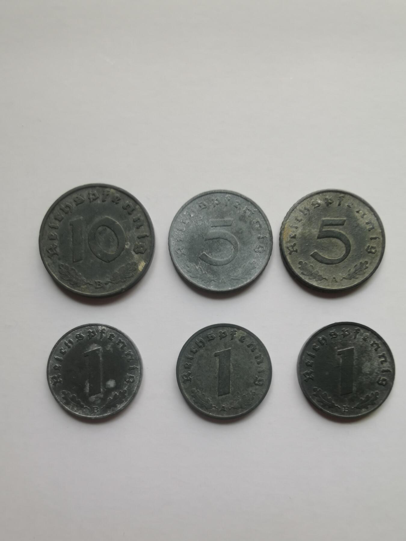 德意志第三帝国w字芬尼，面值1，5，10芬尼，细节清晰，历史收藏🥳