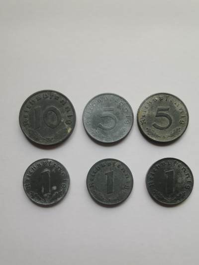 德意志第三帝国w字芬尼，面值1，5，10芬尼，细节清晰，历史收藏🥳 - 德意志第三帝国w字芬尼，面值1，5，10芬尼，细节清晰，历史收藏🥳