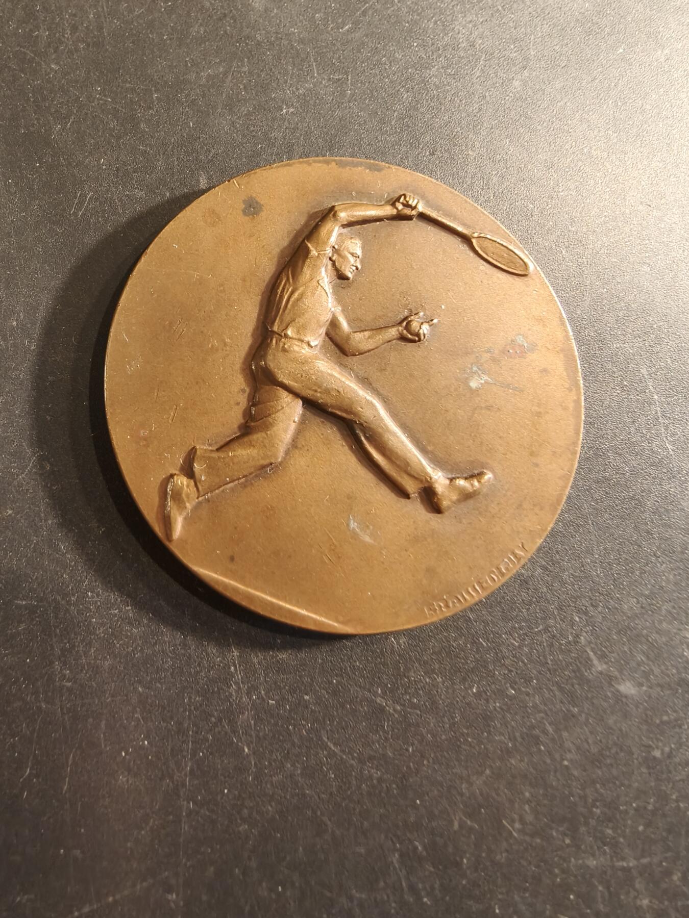 老王徽章第191期 法国网球运动主题大铜章      直径50mm     重量55.8g