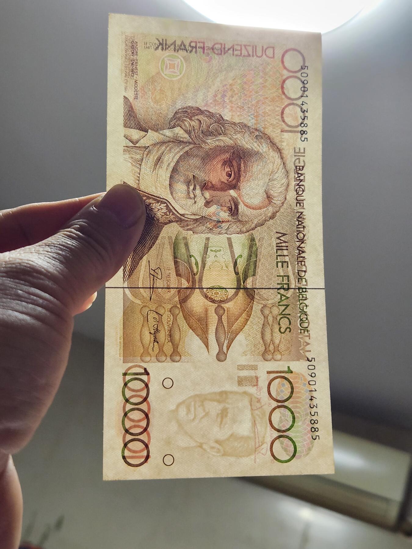 4月6号晚上8点 中外纸币自动截拍第52场 比利时1000极美品