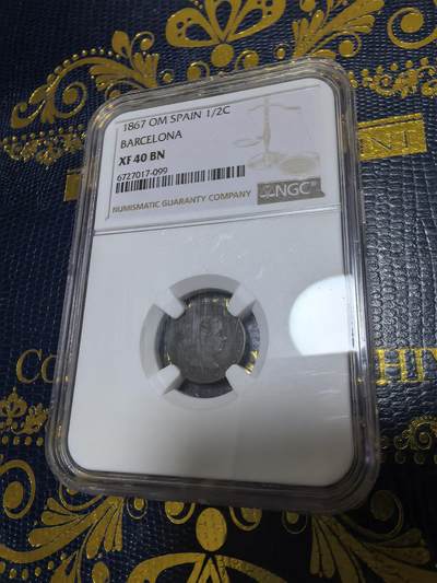 长老汇马年精选第十五场拍卖 - 1867西班牙伊莎贝拉二世1/2分铜币，NGC XF40BN，唯一第四名，更高5枚