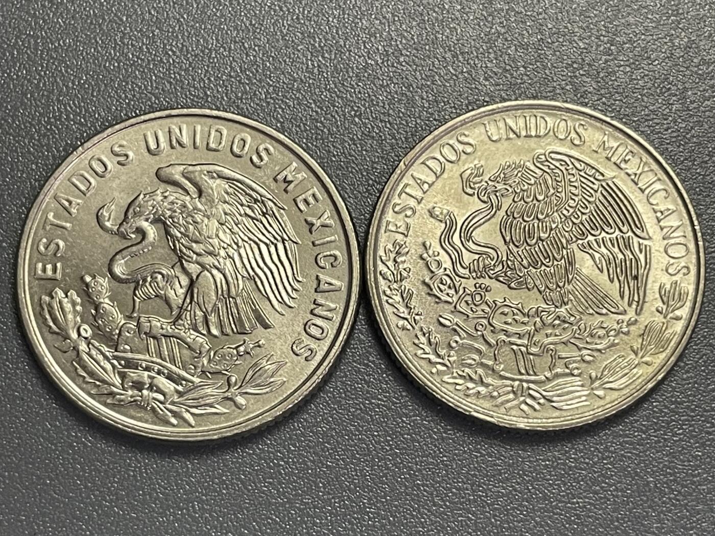 回流0405 墨西哥1968/1970年50分 阿兹特克酋长 不同版本两枚