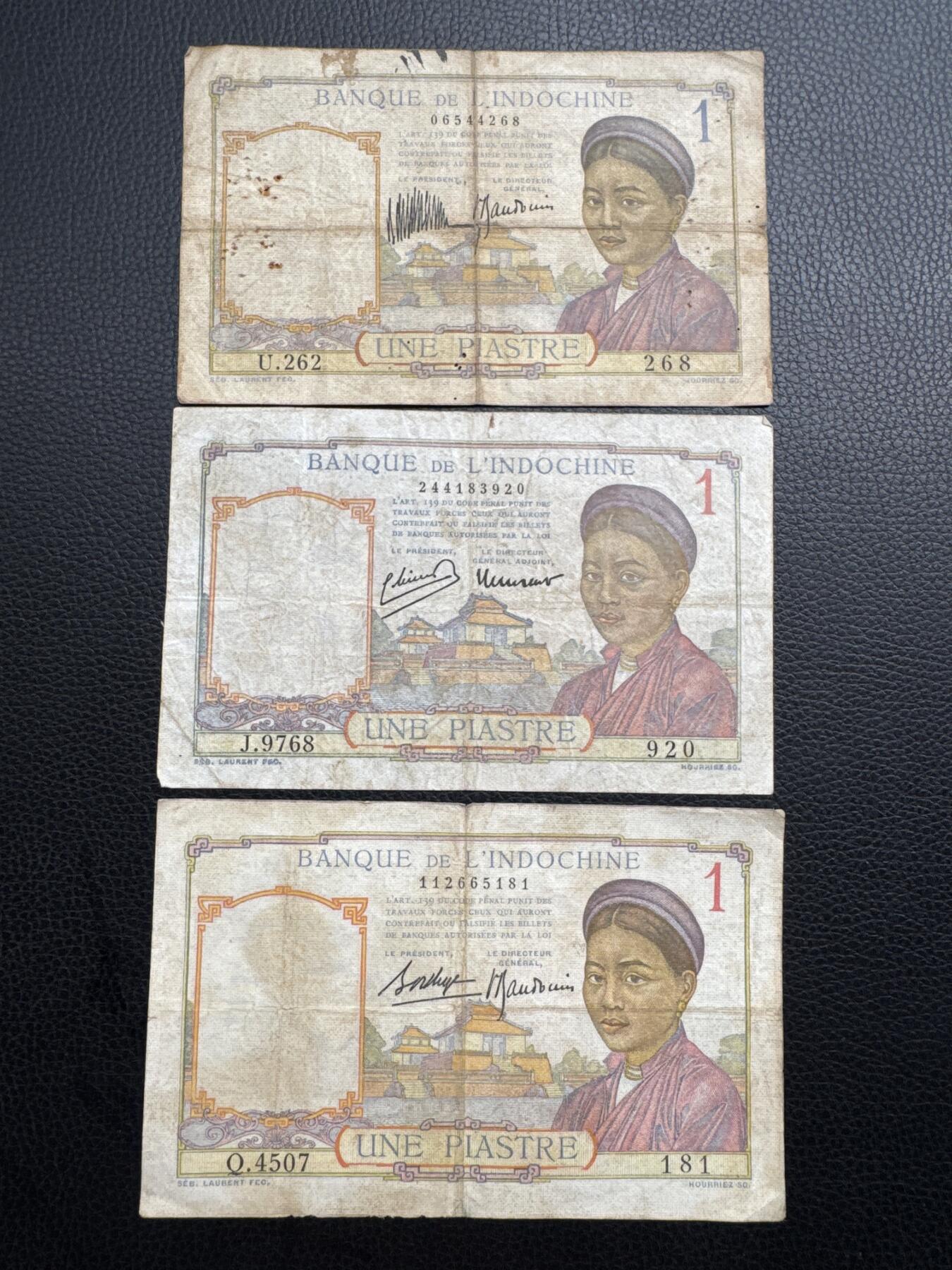 桂P钱币文化工作室拍卖第四十九期 法属印支东方汇理银行壹元，三种不同签字