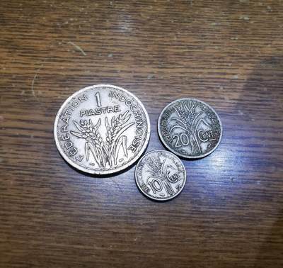 零零发外国硬币拍卖 无佣金 - 法属印度支那3枚1皮阿斯特为大直径镍币