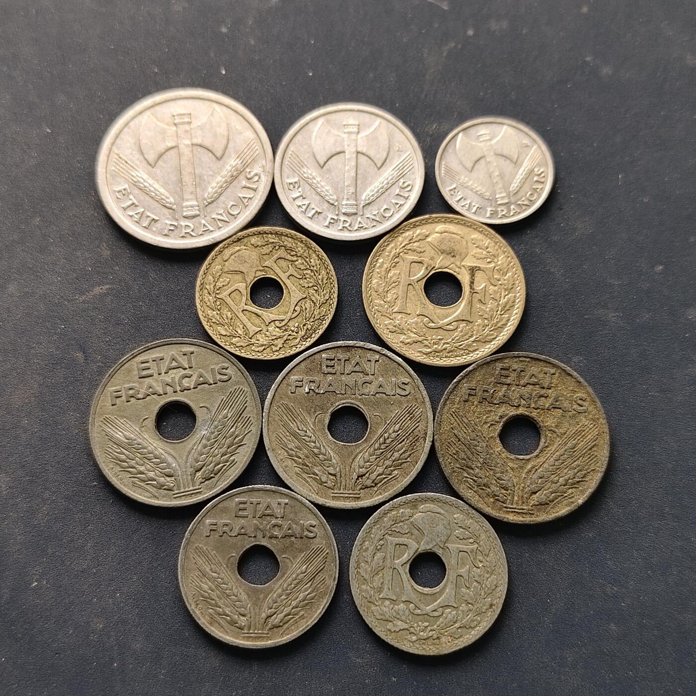 【全场包邮】纯粹捡漏拍518场 法国1939-1943年二战时期及维希政府各版本10枚一组