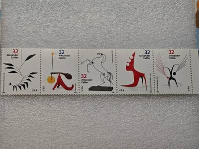  【淘币小摊】限时拍第八百九十一拍  外国老邮票 印花税票 火花纸品场    每周一统一发货 - 美国1998年抽象画套票5枚全新未使用