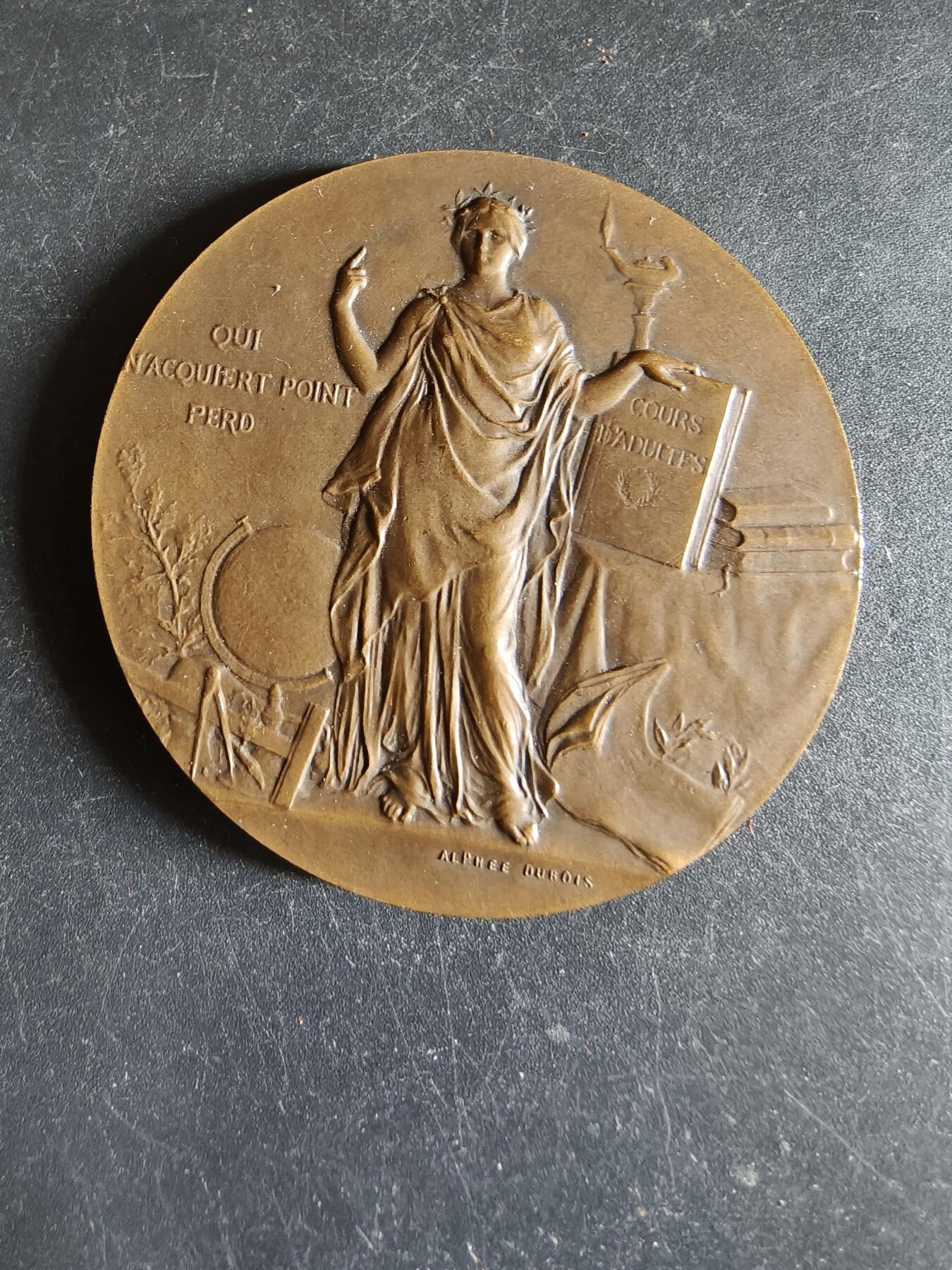 老王徽章第191期 法国北部地区公共教育委员会大铜章    大师阿尔菲杜布瓦作品      原盒      直径50mm     重量62.6g