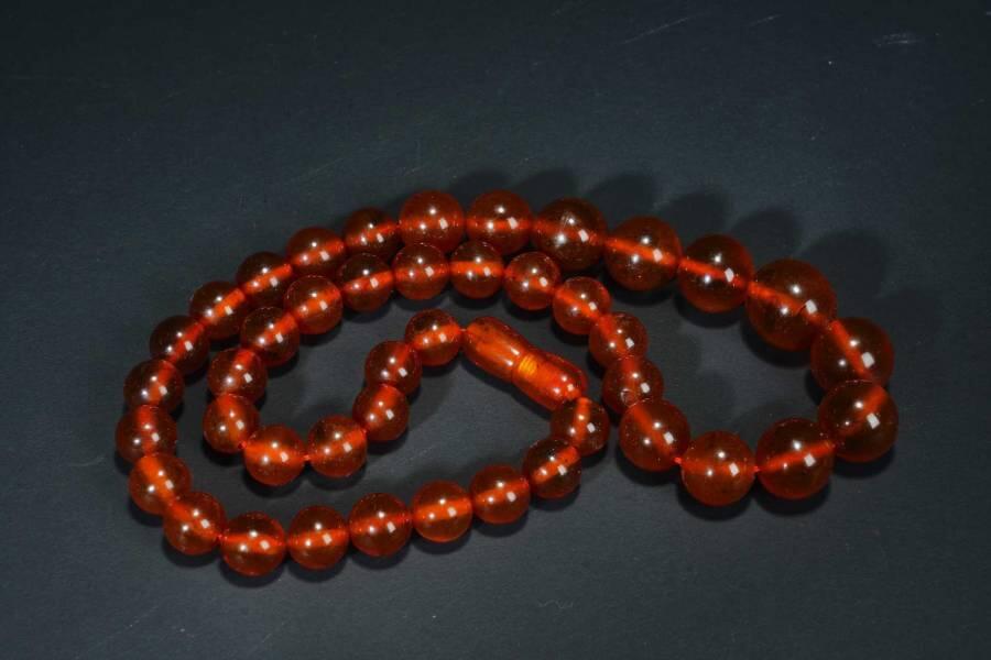 上海都达杂项专场七十二【全场包邮】 清代 琥珀塔珠项链61-326