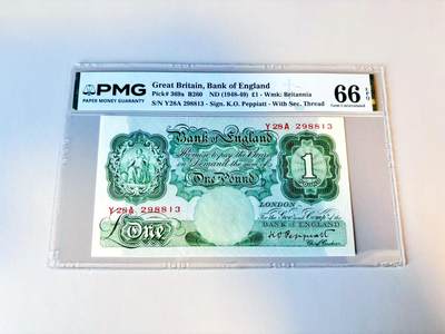【Blue Auction】世界纸币精拍第805期——18级TOP拍卖/信誉/品质/专业/高效💫 - 【无47 p369a】英国 A序列 1948-49年1镑 PMG66EPQ 