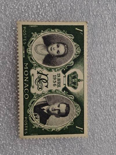  【淘币小摊】限时拍第八百九十一拍  外国老邮票 印花税票 火花纸品场    每周一统一发货 - 摩纳哥1956年国王夫妇1法郎邮票全新未使用