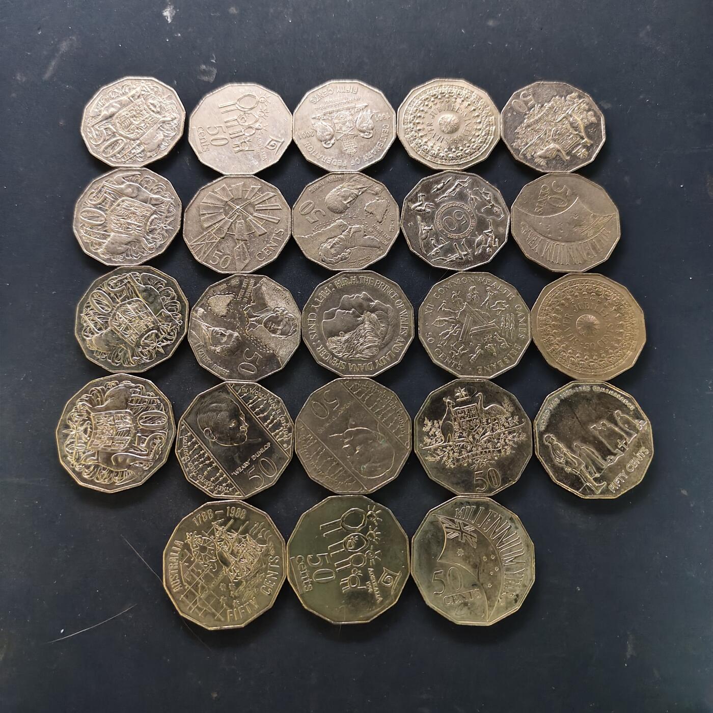 【全场包邮】纯粹捡漏拍519场 【批量】澳大利亚各年份50分纪念币及流通币23枚360克一批