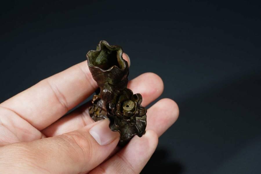 上海都达杂项专场六十六【全场包邮】 铜制莲年有鱼香插小摆件66-5