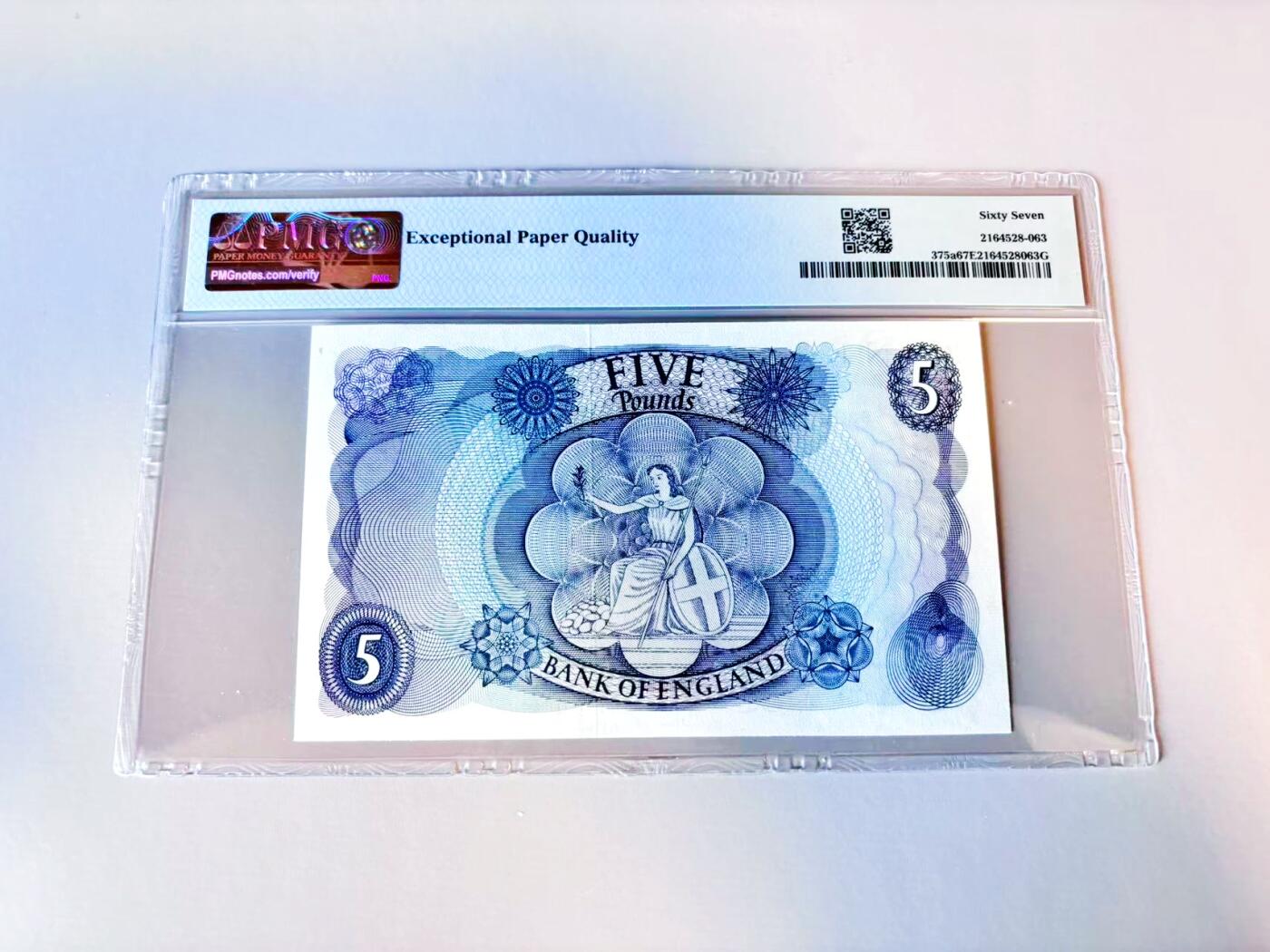 【Blue Auction】世界纸币精拍第805期——18级TOP拍卖/信誉/品质/专业/高效💫 【无47 a版】英国 C序列 1963-66年5镑 PMG67EPQ 高分