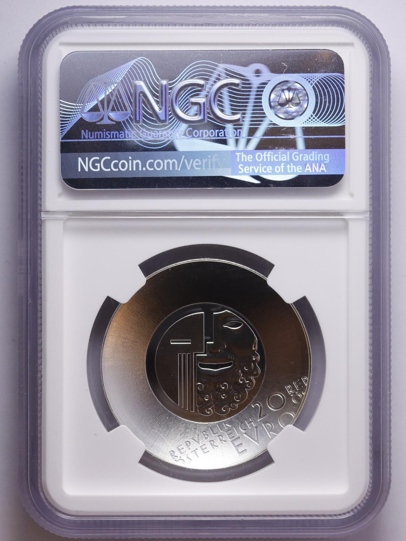 观钱 近现代机制币拍卖No.007（全场顺丰包邮，不区分偏远地区）  2020 年奥地利萨尔茨堡音乐节百年纪念 20 欧元精制银币（NGC PF70 Ultra Cameo）异形币，加厚盒