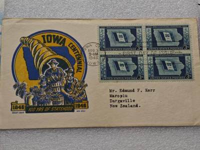  【淘币小摊】限时拍第八百九十一拍  外国老邮票 印花税票 火花纸品场    每周一统一发货 - 美国1946年艾奥瓦州加入加纳百年纪念封