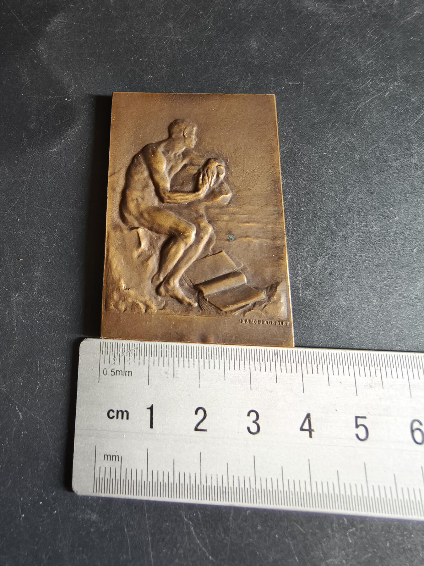 老王徽章第191期 法国会计学会公共事业认证方形大铜章      正面为沉思者形象     尺寸39×56mm     重量50g