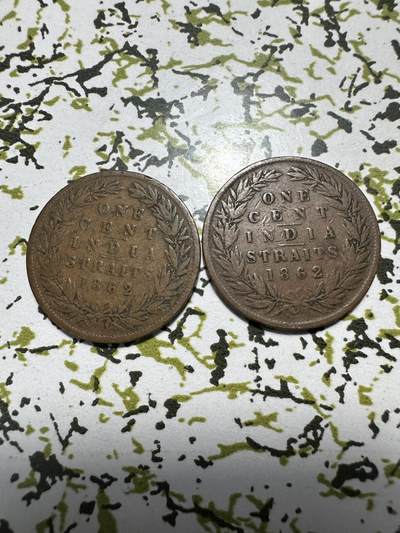 中外钱币 - 英属海峡殖民地一分2枚，1862年，稀少年份