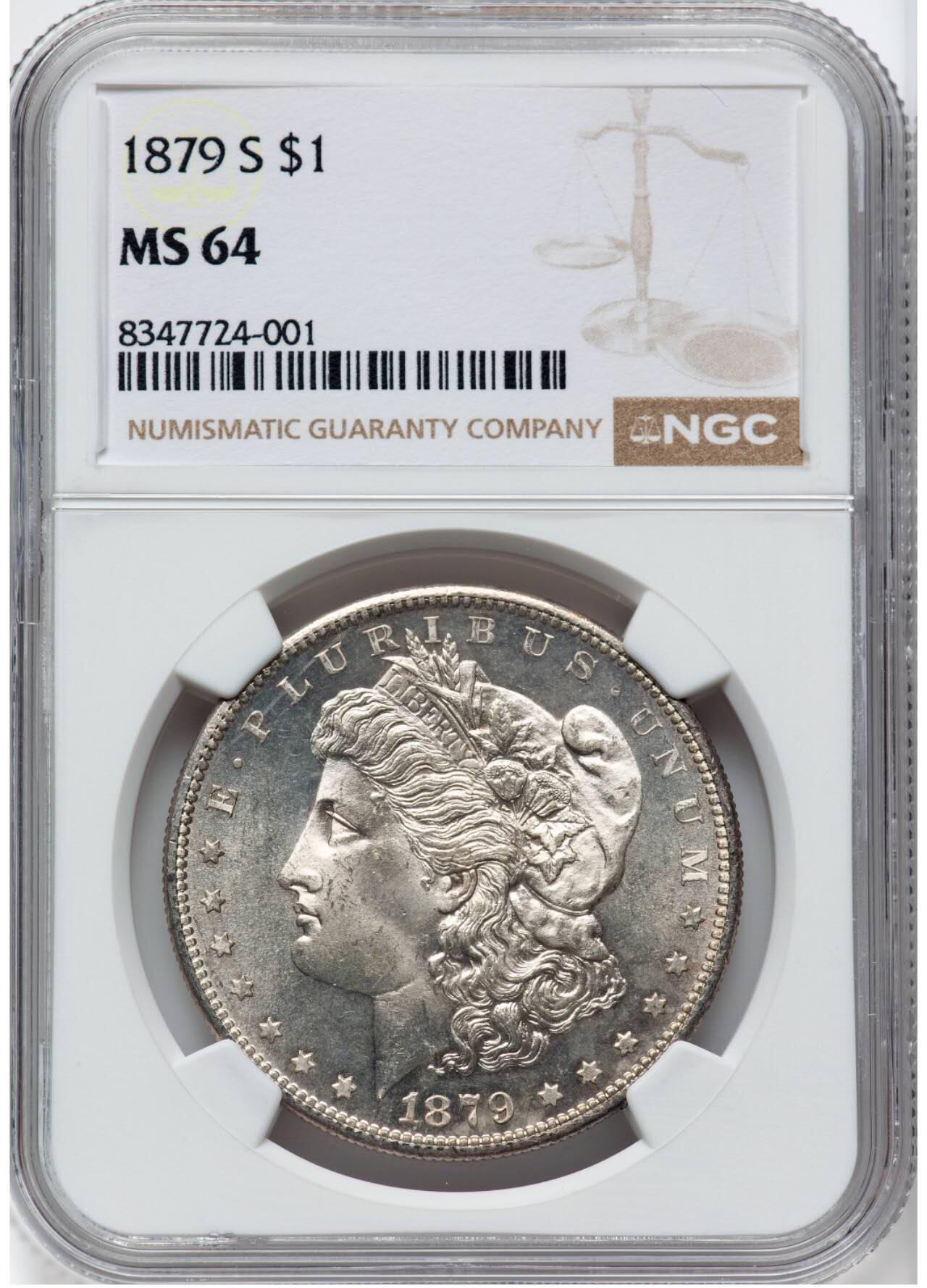 NGC评级MS64银霜1879年S版美国摩根银元