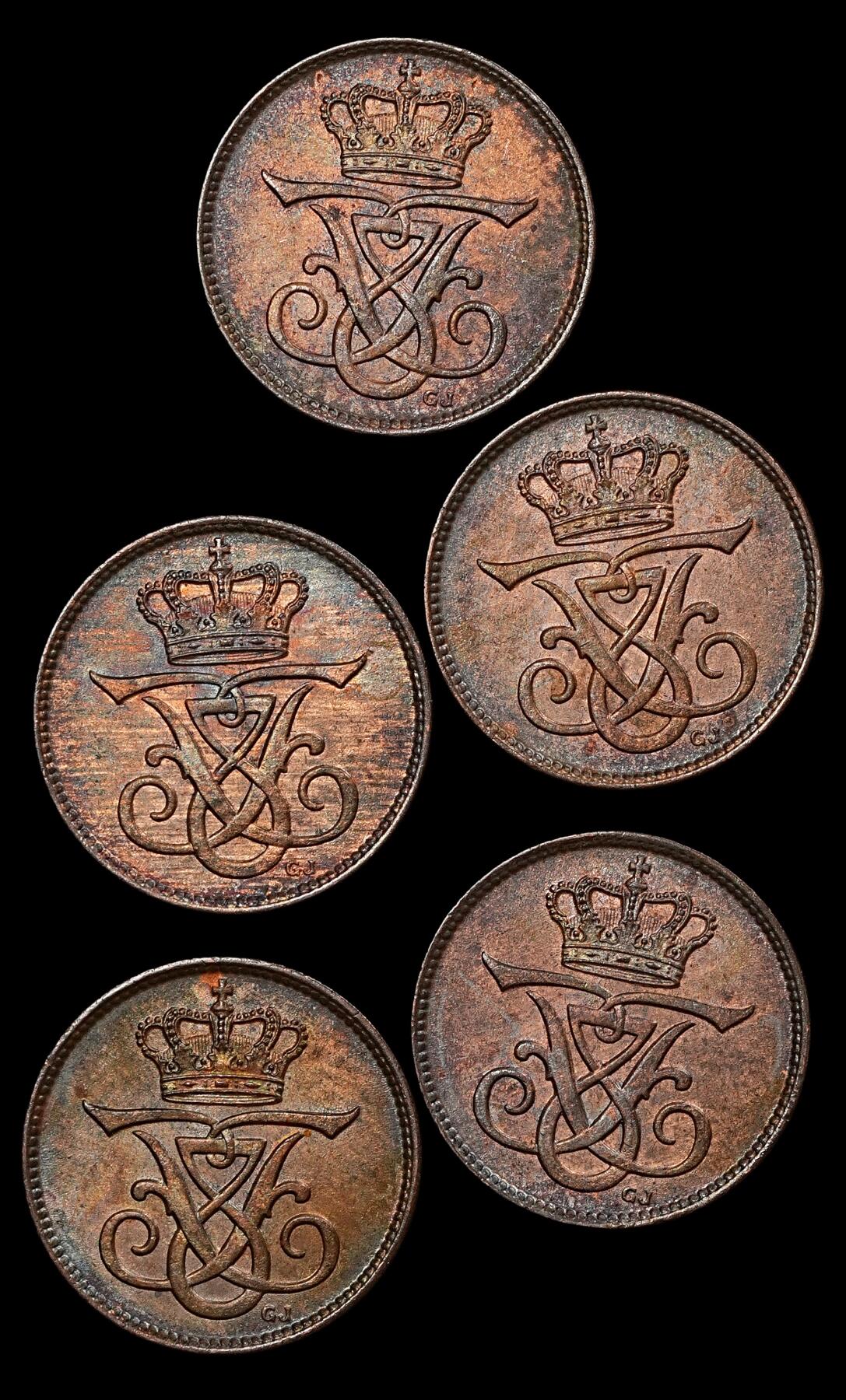 修遠堂世界钱币第110期 1907年丹麦1欧尔5枚，原卷出，完全未流通